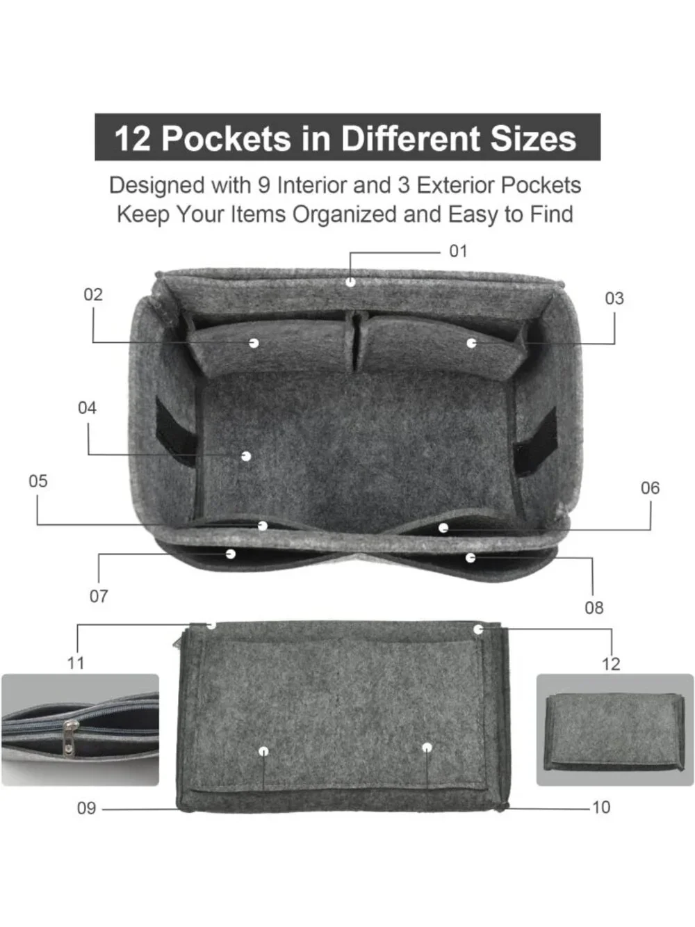 Purse Organizer Insert - Felt Tote Bag Divider with 5 Sizes for Handbag Storage
